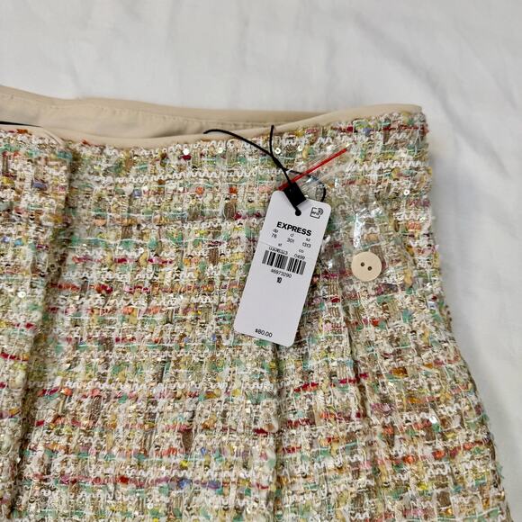 Tweed High Waisted Shorts Cream Women's 10 Chanel Inspired Parisian Vacation NWT - Picture 9 of 16